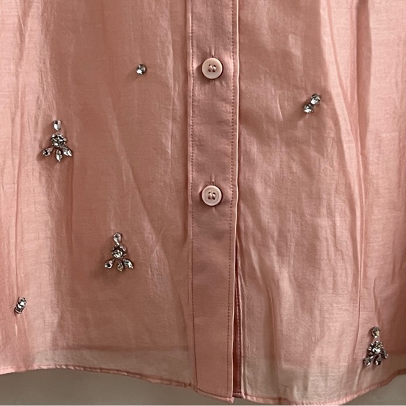 Zara Rhinestone Embellished Button Up Shirt Pink Blush Small - Picture 5 of 12